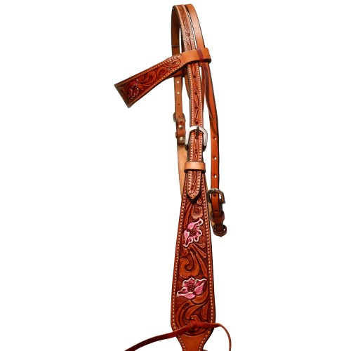Fort Worth Carved Pink Floral Headstall